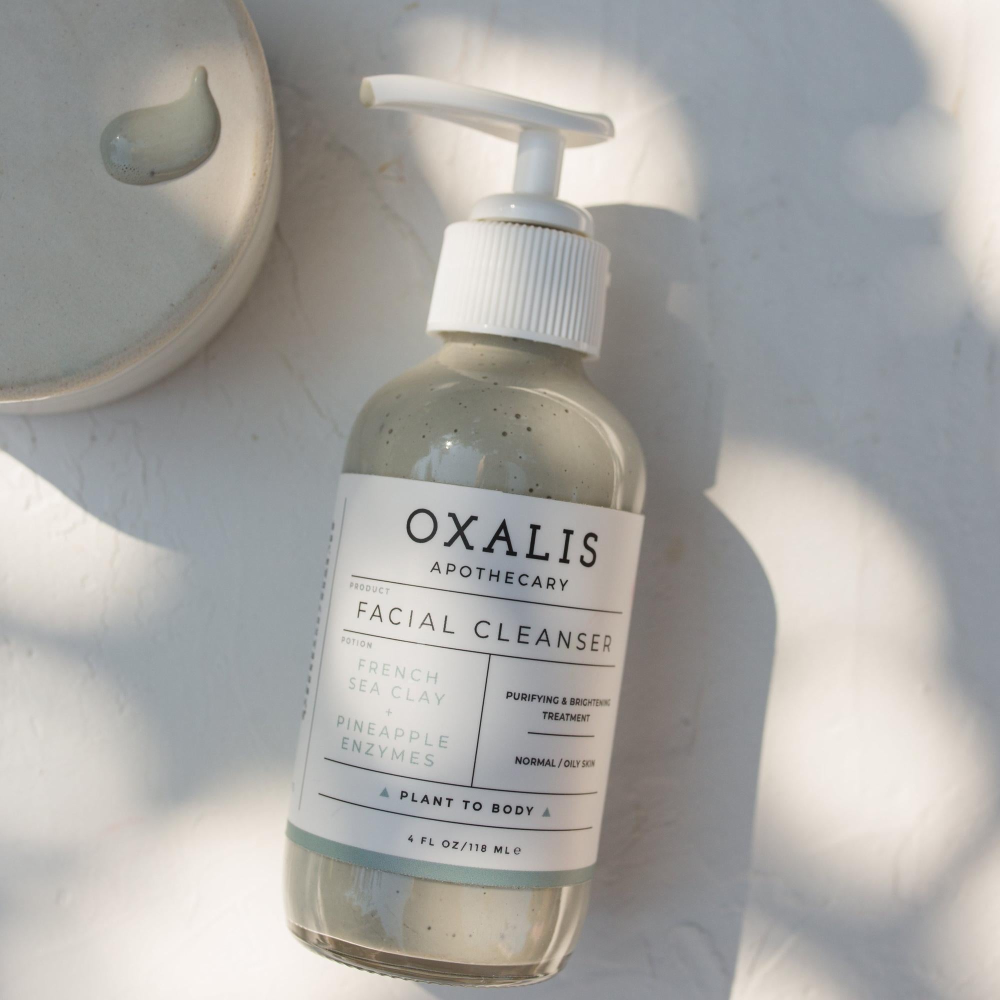 Oxalis Apothecary Facial Cleanser with French Sea Clay and Pineapple Enzymes for a purifying and brightening treatment.